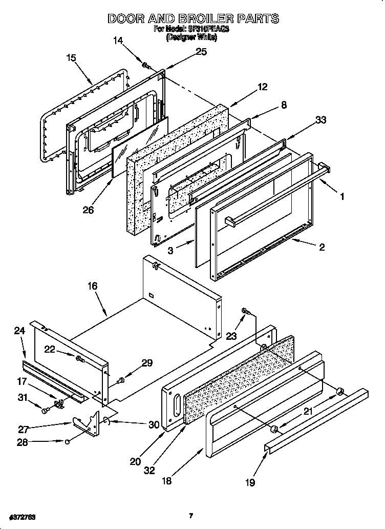 Whirlpool SF310PEAQ3 door and broiler diagram