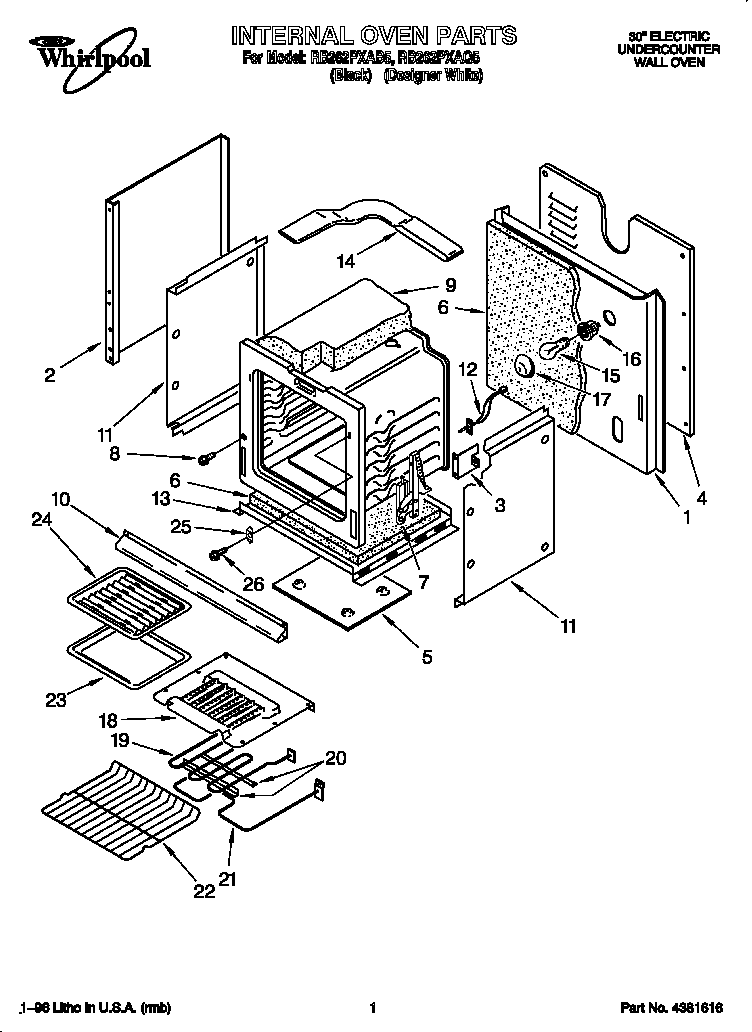 Whirlpool RB262PXAQ5 internal oven diagram
