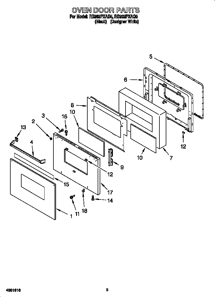 Whirlpool RB262PXAQ5 oven door diagram