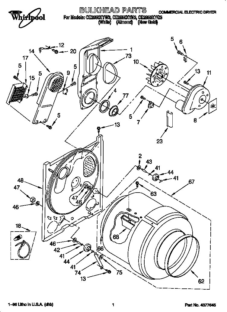 Whirlpool CE2950XYN3 bulkhead diagram