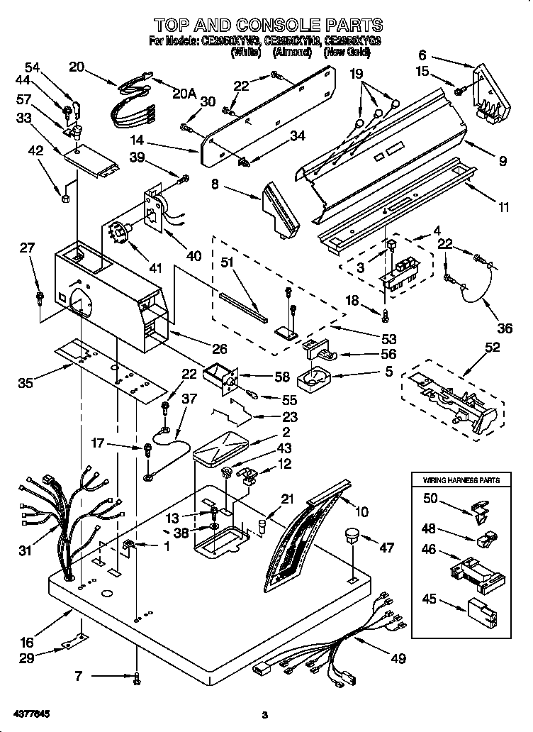 Whirlpool CE2950XYN3 top and console diagram