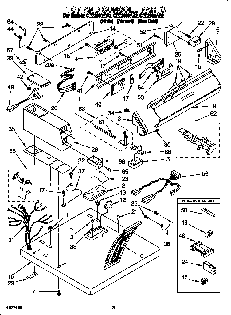 Whirlpool CEE2990AW2 top and console diagram