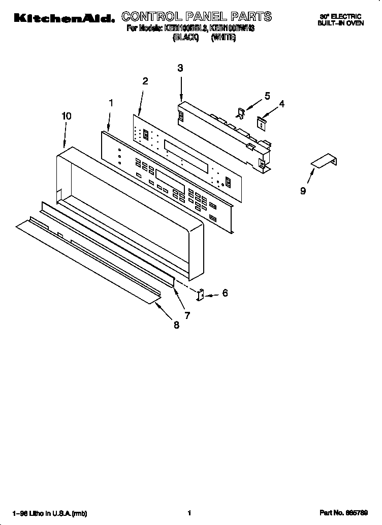 KitchenAid KEBI100BBL3 control panel diagram