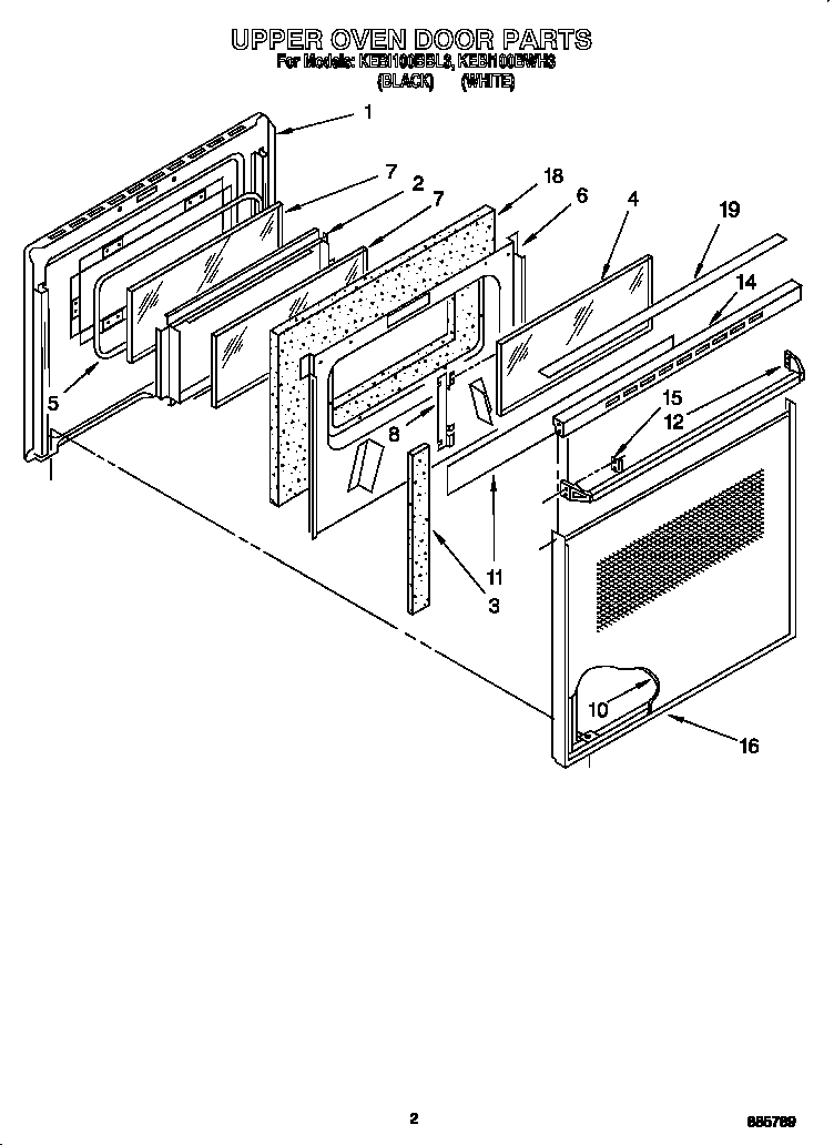 KitchenAid KEBI100BBL3 upper oven door diagram
