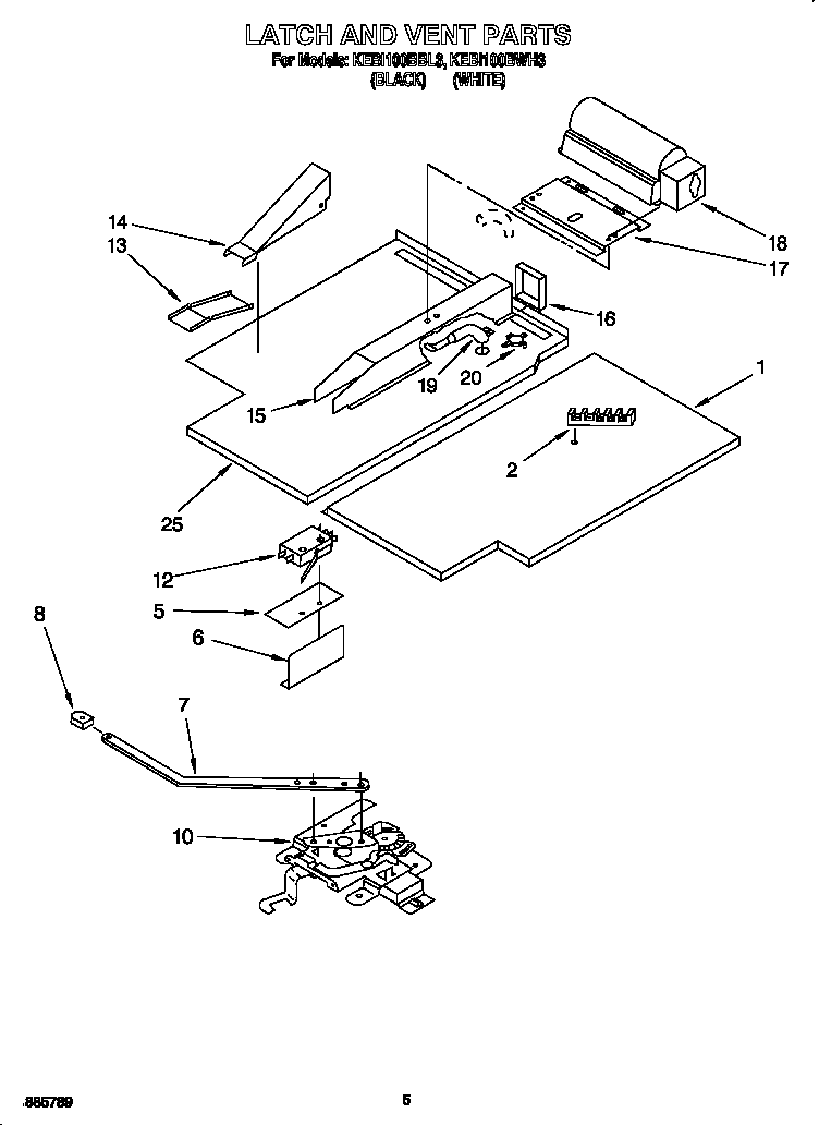 KitchenAid KEBI100BBL3 latch and vent diagram