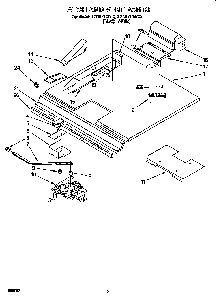 KitchenAid KEBI171BWH3 latch and vent diagram