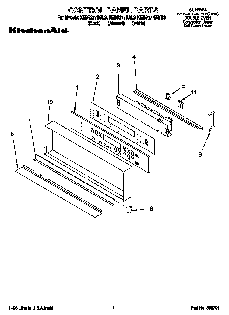 KitchenAid KEBS277BAL3 control panel diagram