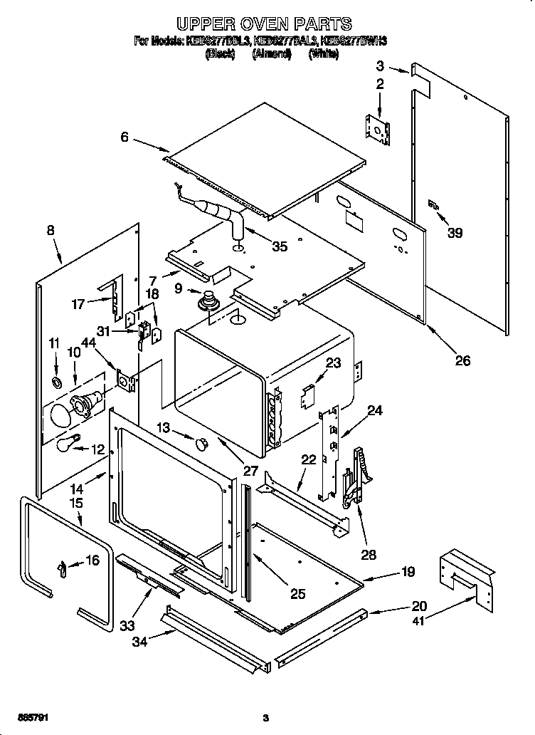 KitchenAid KEBS277BAL3 upper oven diagram