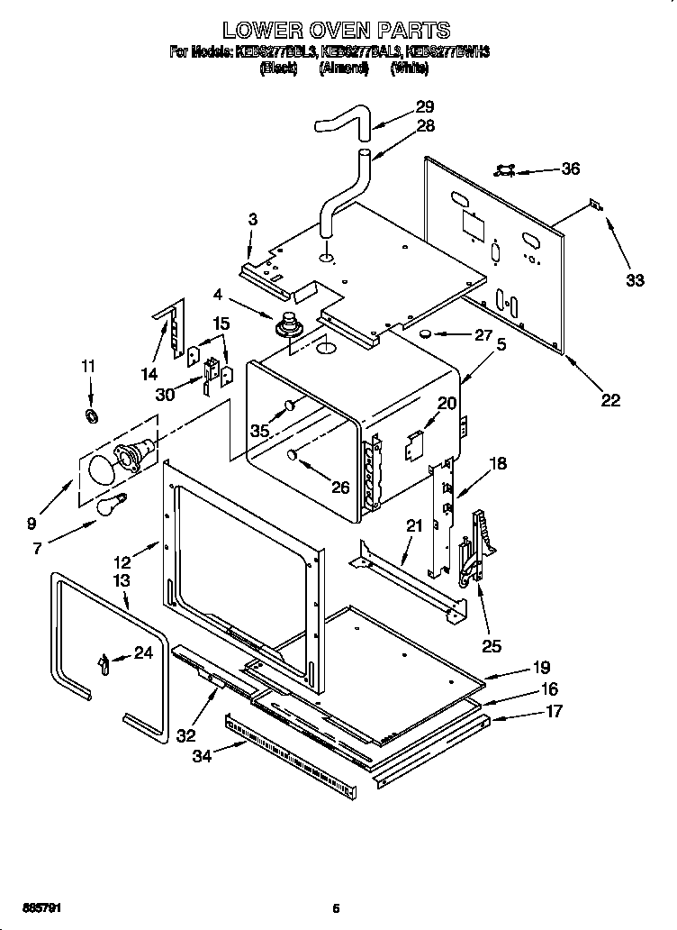 KitchenAid KEBS277BAL3 lower oven diagram