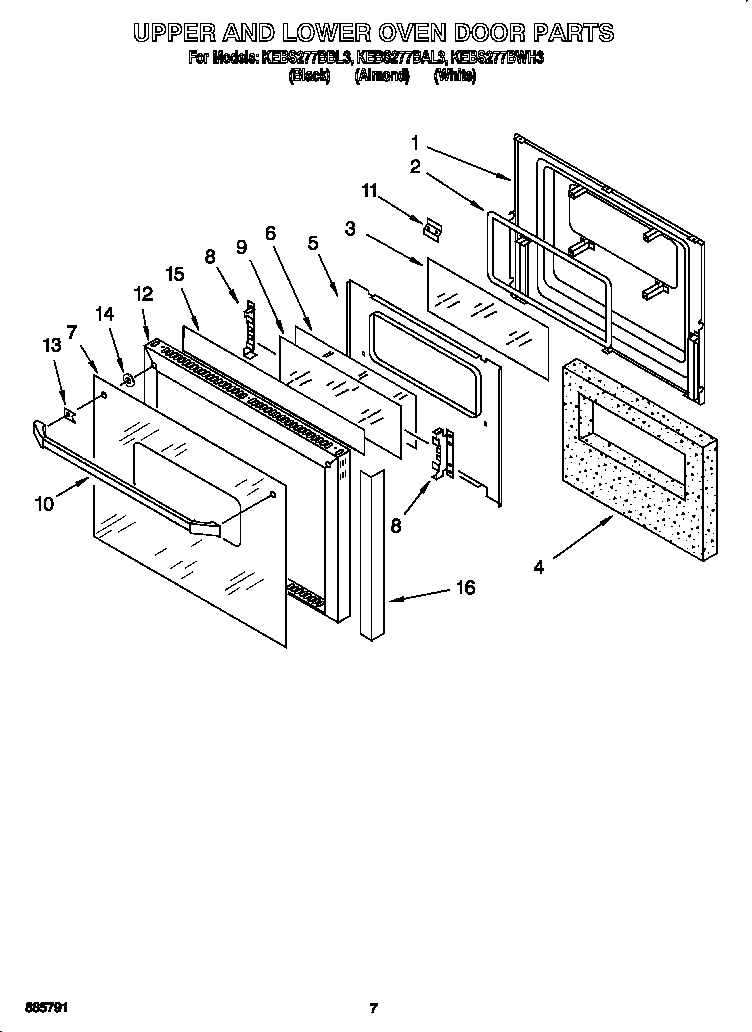 KitchenAid KEBS277BAL3 upper and lower oven door diagram