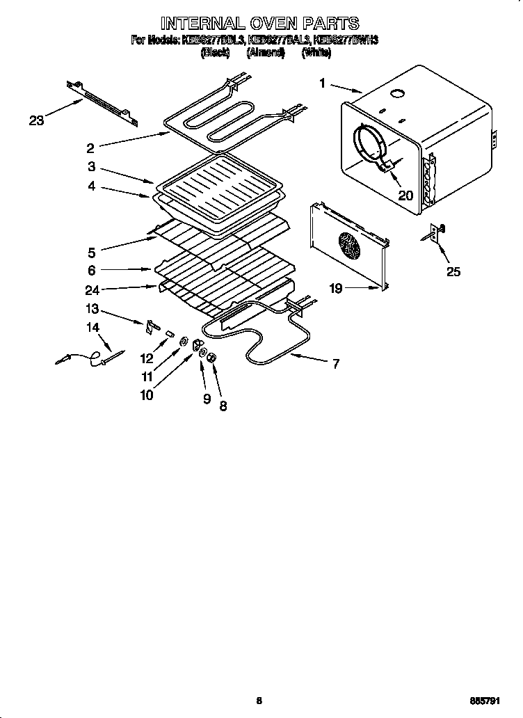 KitchenAid KEBS277BAL3 internal oven diagram