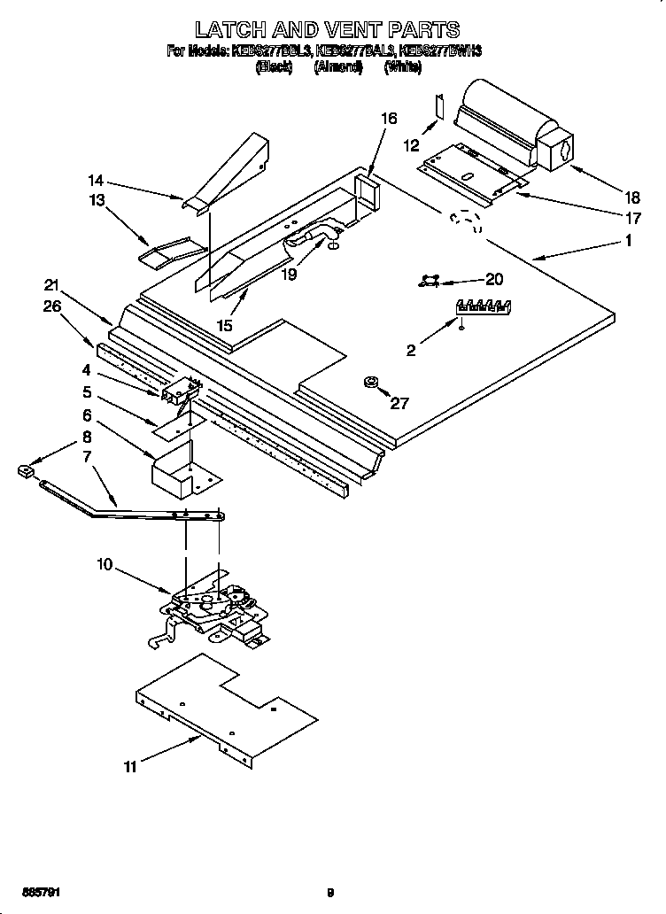 KitchenAid KEBS277BAL3 latch and vent diagram