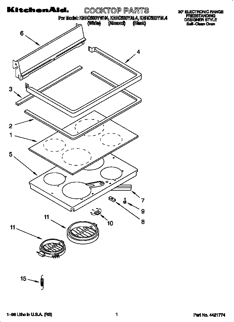 KitchenAid KERC500YBL4 cooktop diagram