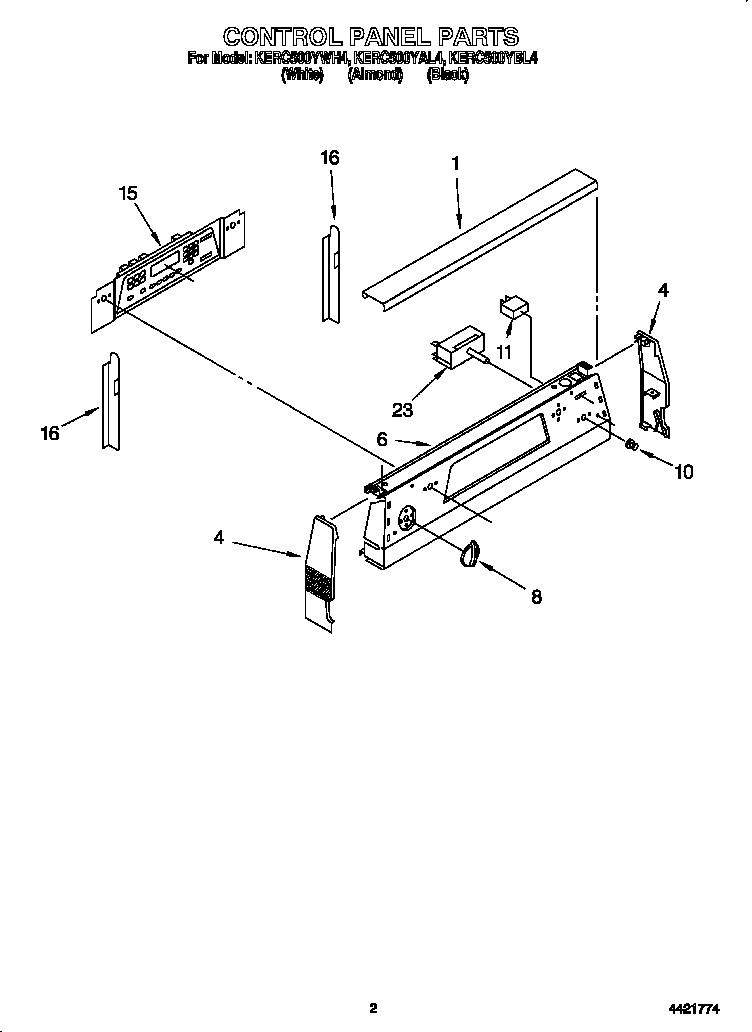 KitchenAid KERC500YBL4 control panel diagram