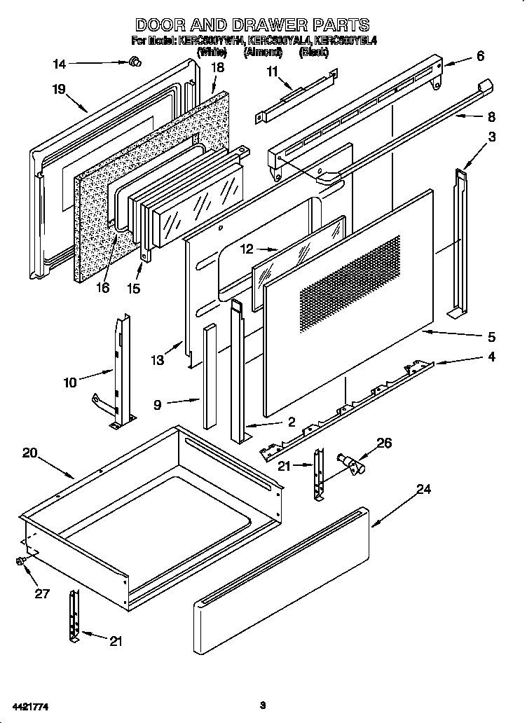KitchenAid KERC500YBL4 door and drawer diagram