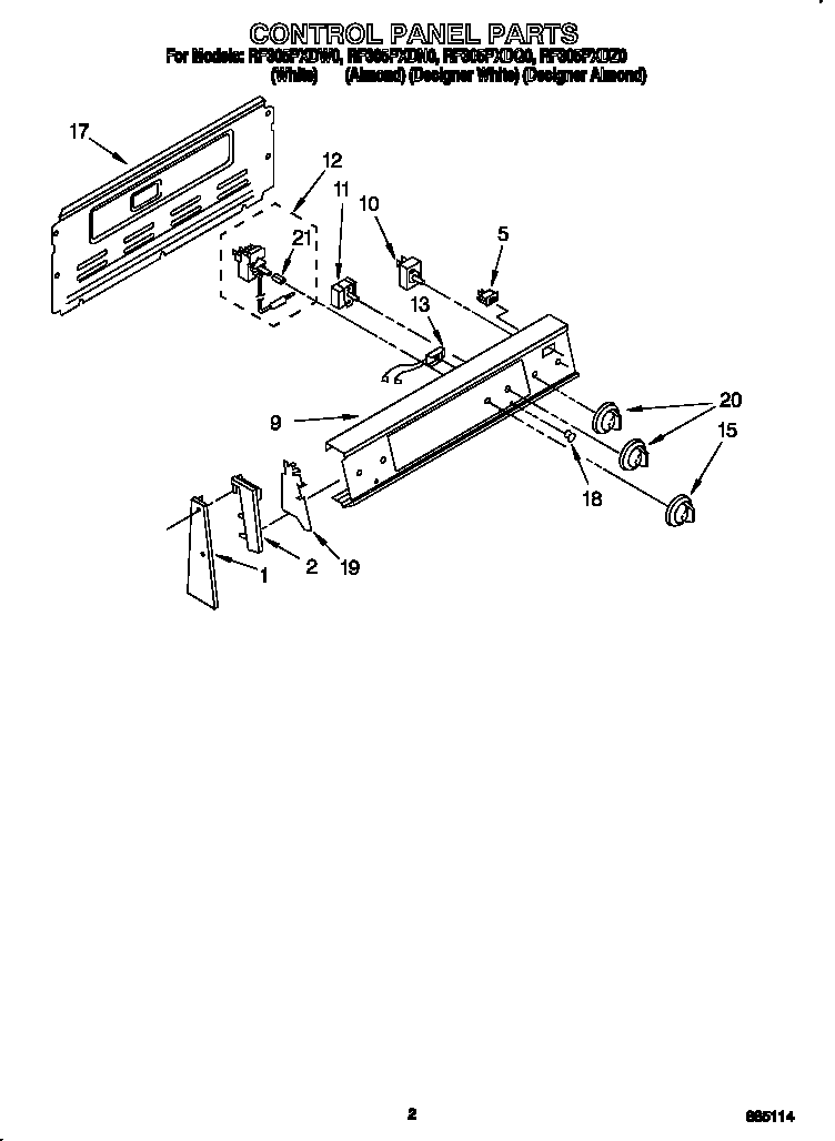 Whirlpool RF305PXDQ0 control panel diagram