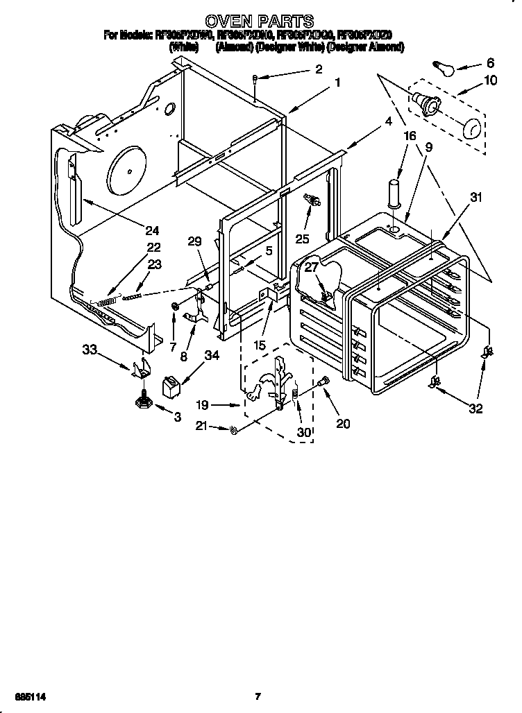 Whirlpool RF305PXDQ0 oven diagram