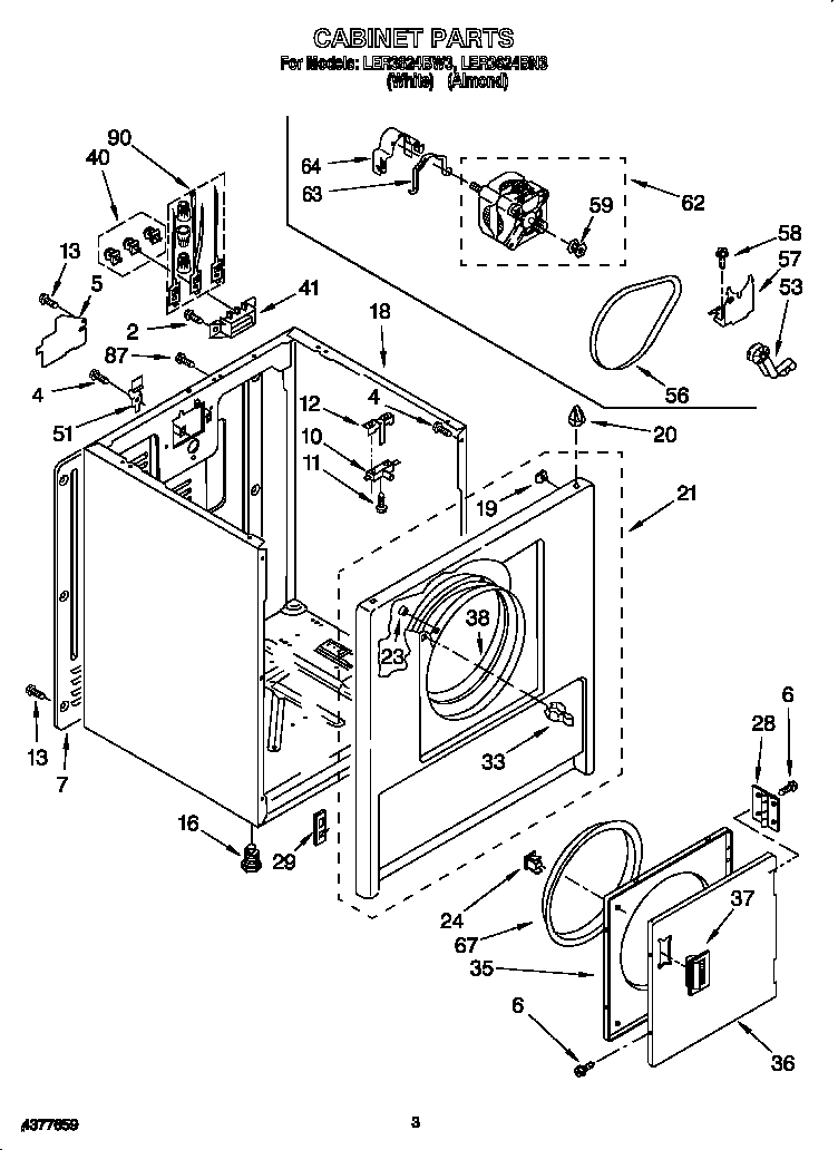 Whirlpool LER3624BN3 cabinet diagram