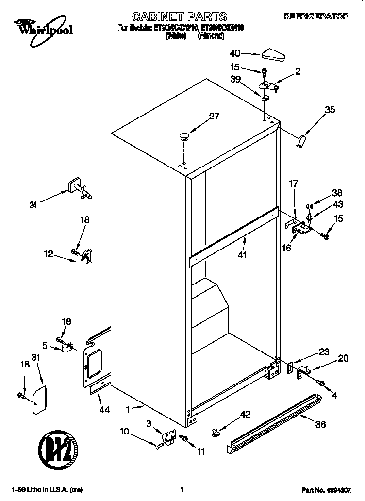 Whirlpool ET20NKXDN10 cabinet diagram