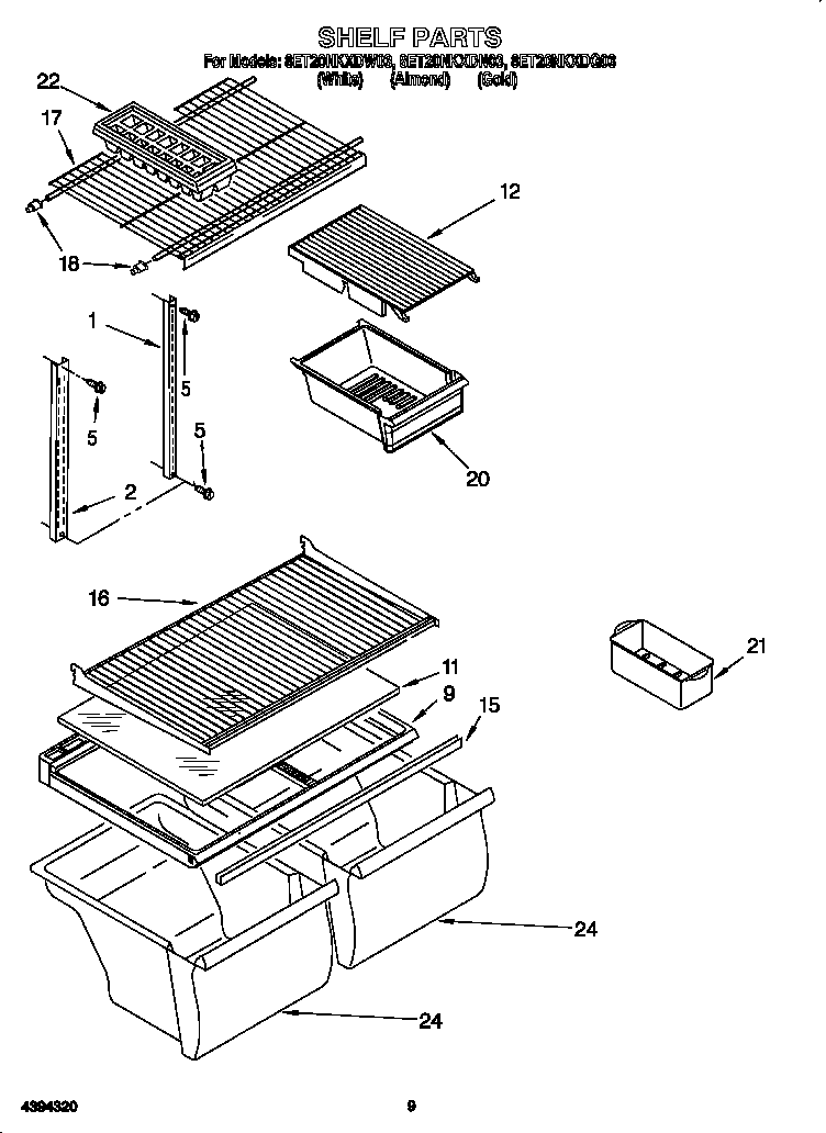 Whirlpool 8ET20NKXDN03 shelf diagram
