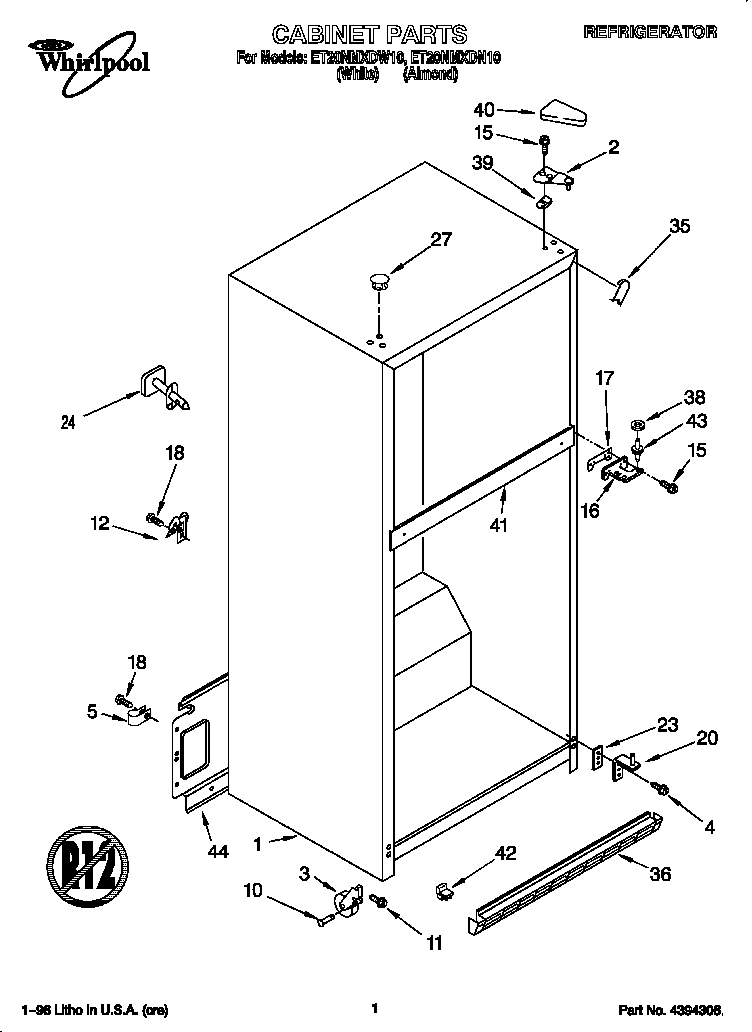 Whirlpool ET20NMXDN10 cabinet diagram