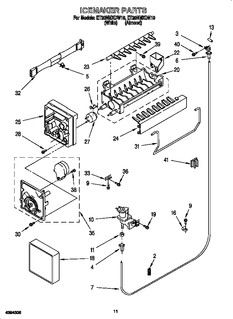 Whirlpool ET20NMXDN10 icemaker diagram