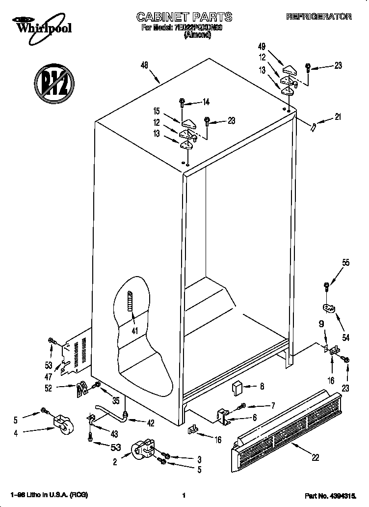 Whirlpool 7ED22PQXDN00 cabinet diagram