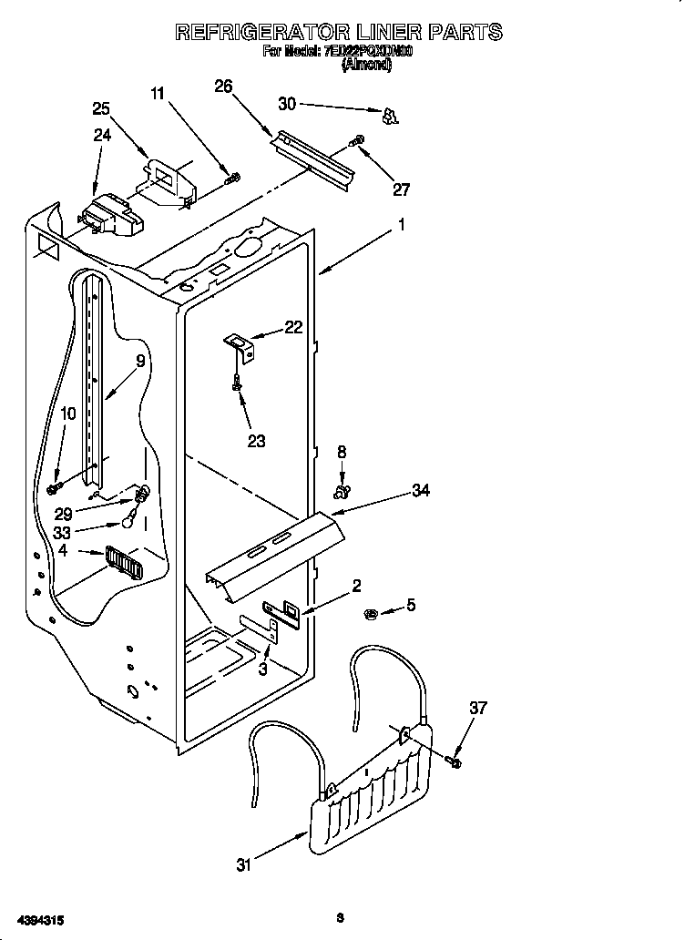 Whirlpool 7ED22PQXDN00 refrigerator liner diagram
