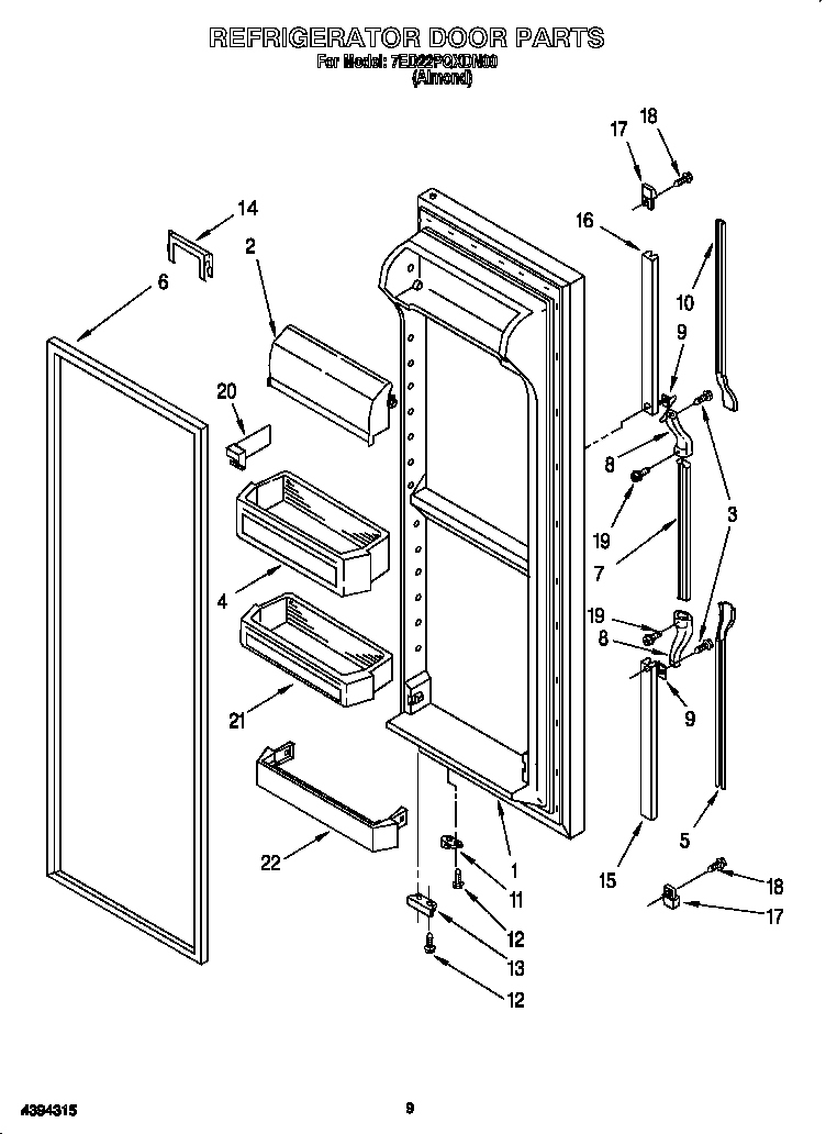 Whirlpool 7ED22PQXDN00 refrigerator door diagram