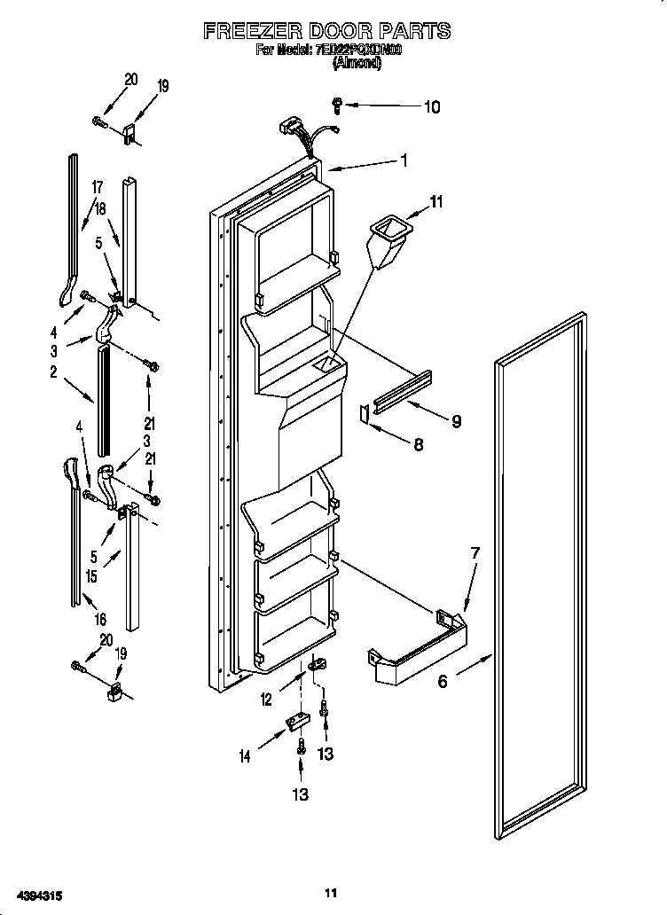 Whirlpool 7ED22PQXDN00 freezer door diagram