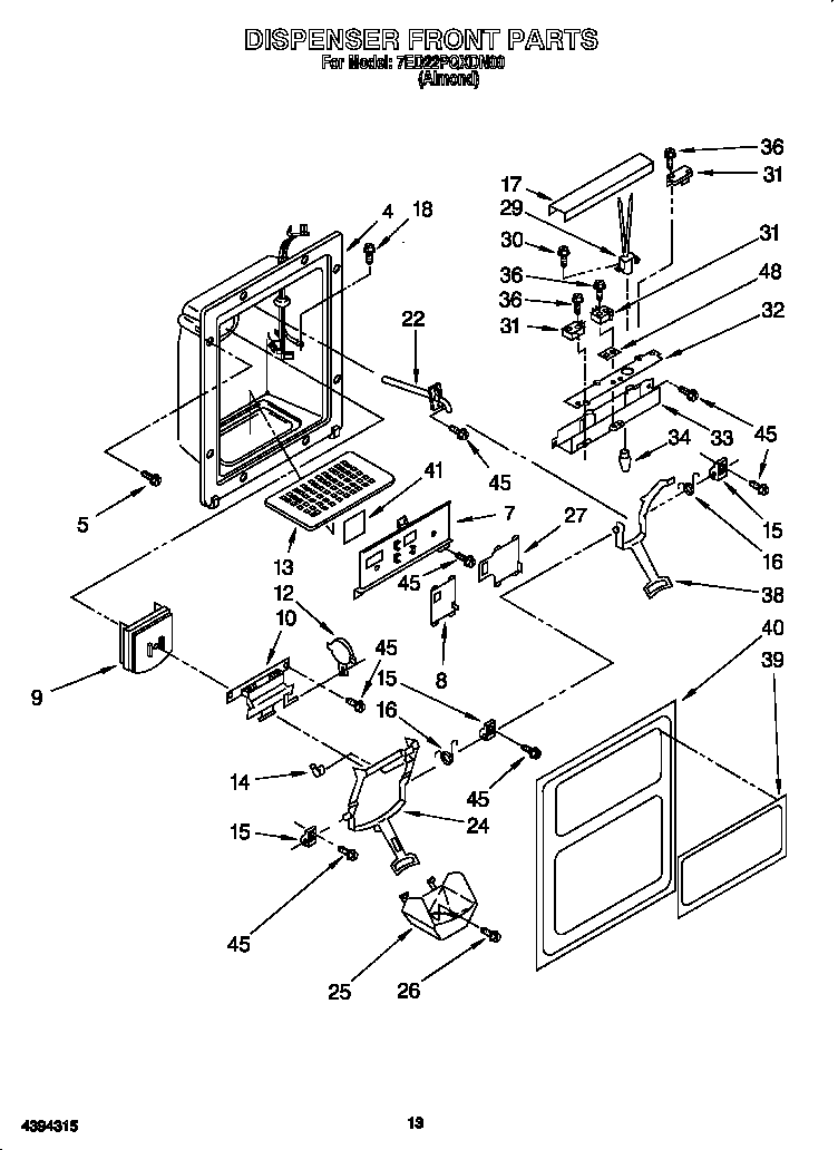 Whirlpool 7ED22PQXDN00 dispenser front diagram