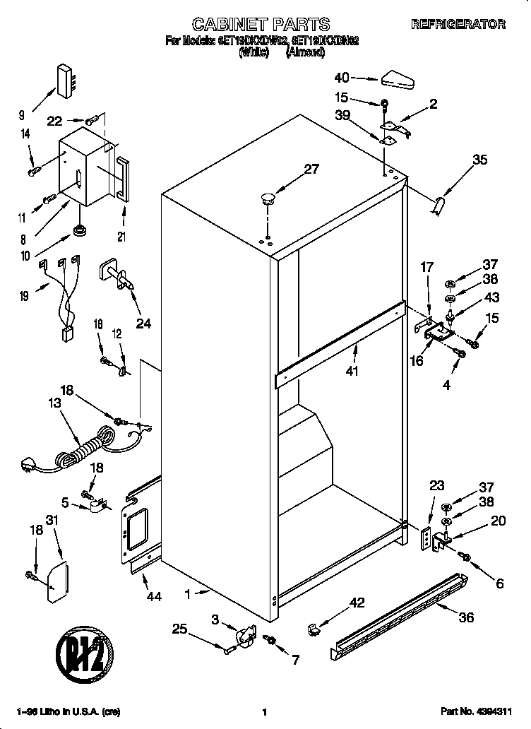 Whirlpool 6ET19DKXDN02 cabinet diagram