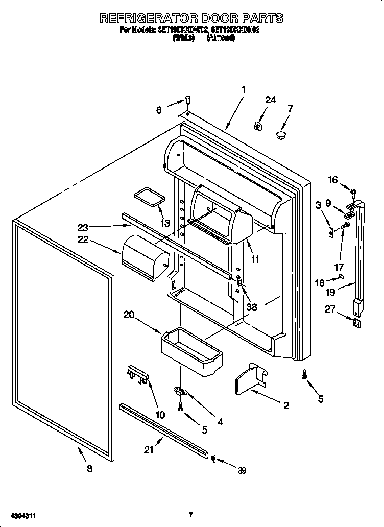 Whirlpool 6ET19DKXDN02 refrigerator door diagram