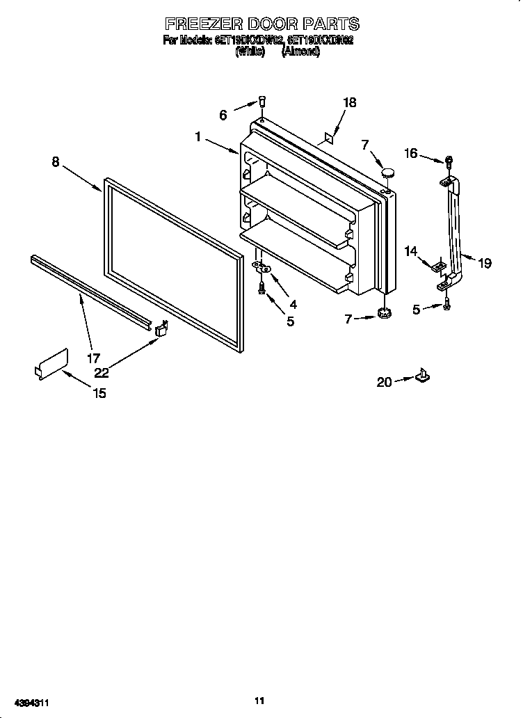Whirlpool 6ET19DKXDN02 freezer door diagram