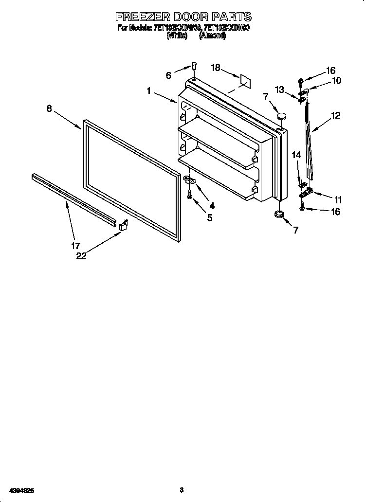 Whirlpool 7ET18ZKXDN00 freezer door diagram