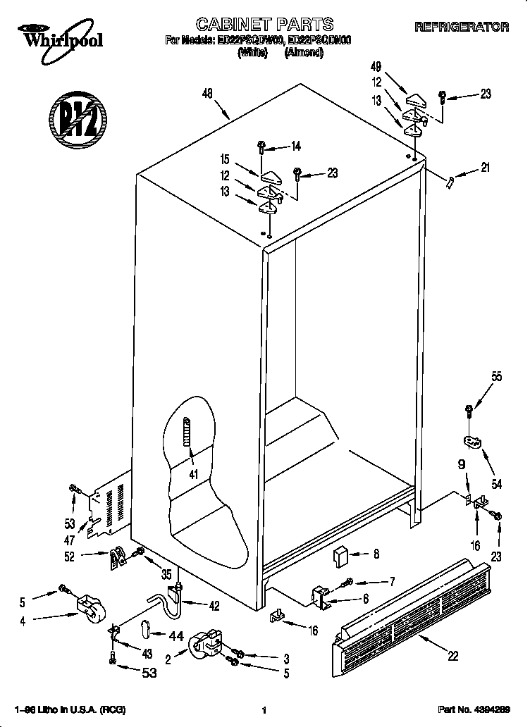 Whirlpool ED22PSQDW00 cabinet diagram