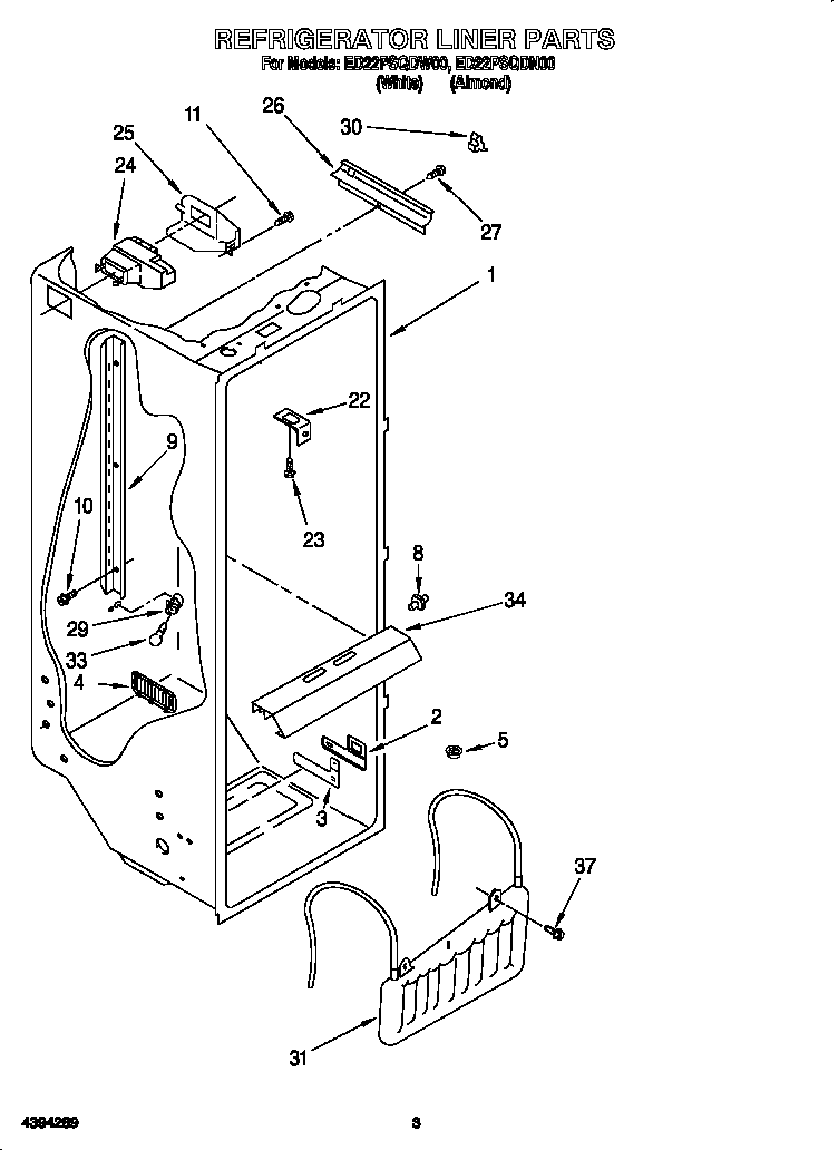 Whirlpool ED22PSQDW00 refrigerator liner diagram