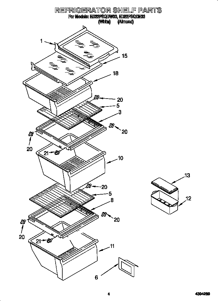 Whirlpool ED22PSQDW00 refrigerator shelf diagram