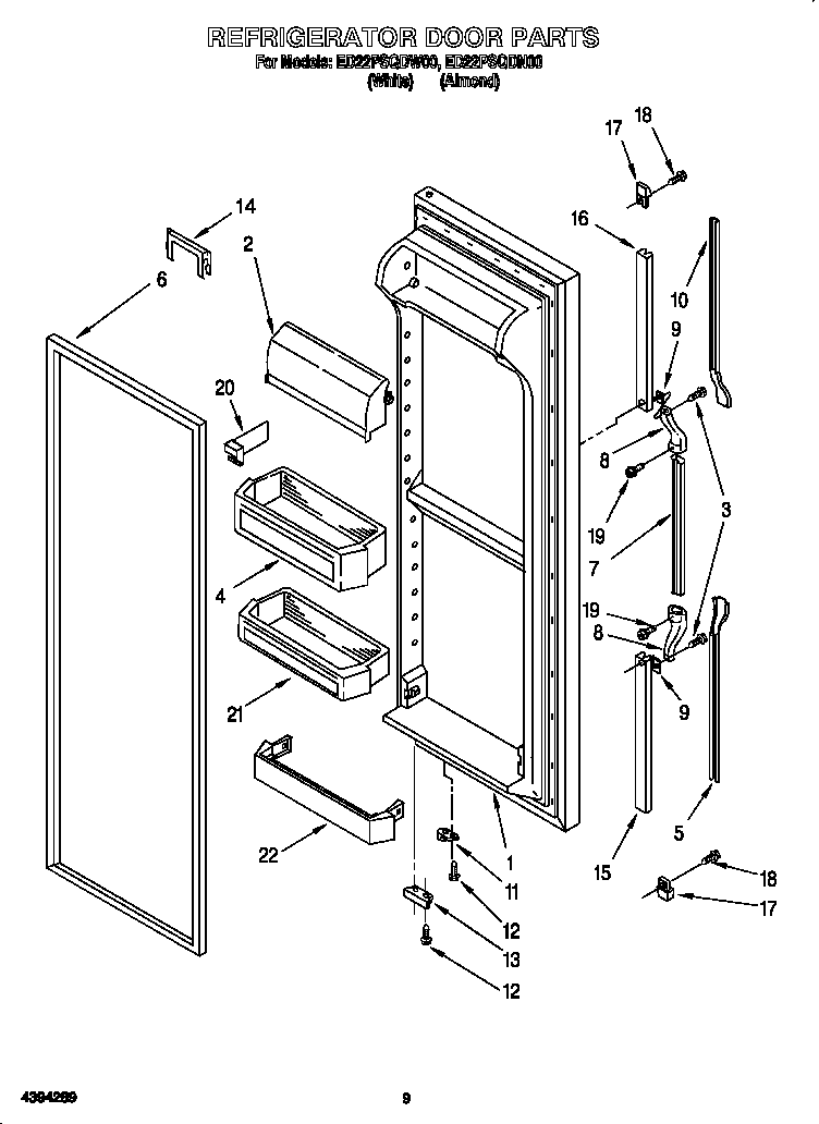 Whirlpool ED22PSQDW00 refrigerator door diagram