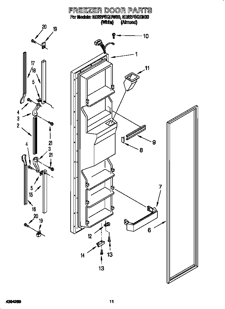 Whirlpool ED22PSQDW00 freezer door diagram