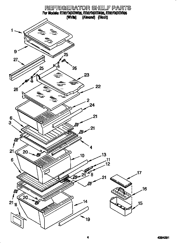Whirlpool ED27DSXDW05 refrigerator shelf diagram