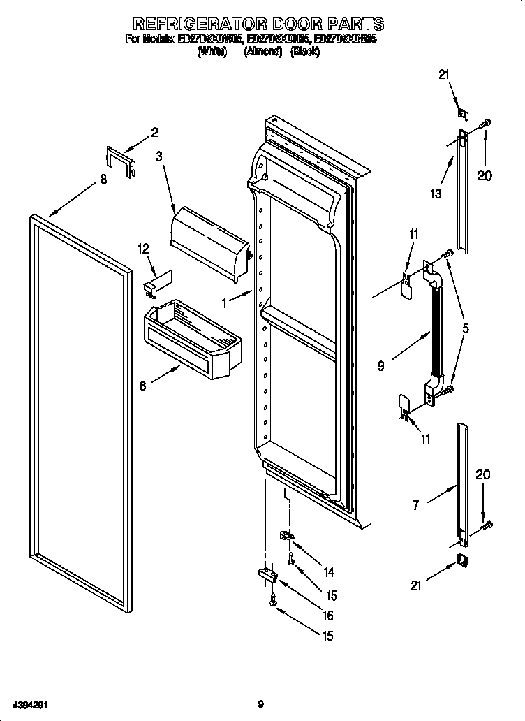 Whirlpool ED27DSXDW05 refrigerator door diagram