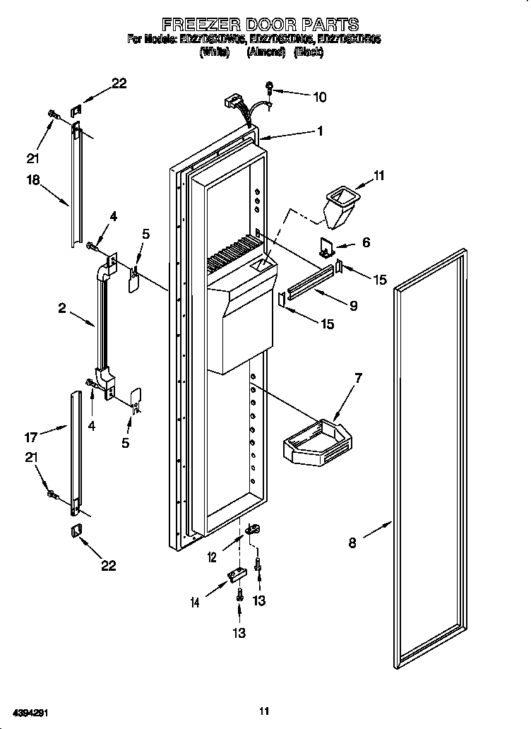Whirlpool ED27DSXDW05 freezer door diagram