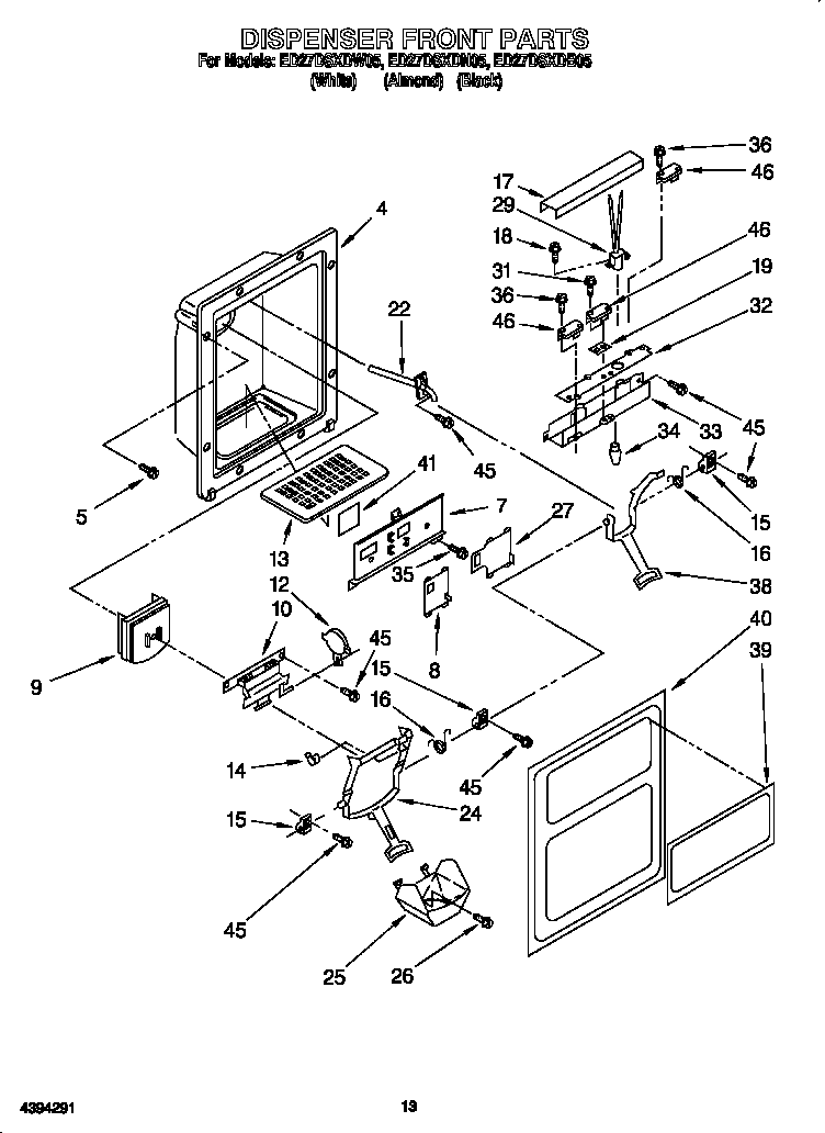 Whirlpool ED27DSXDW05 dispenser front diagram