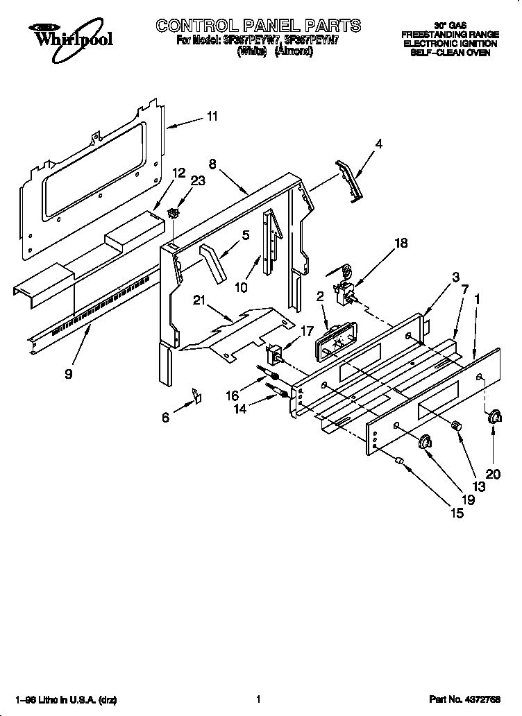 Whirlpool SF367PEYN7 control panel diagram