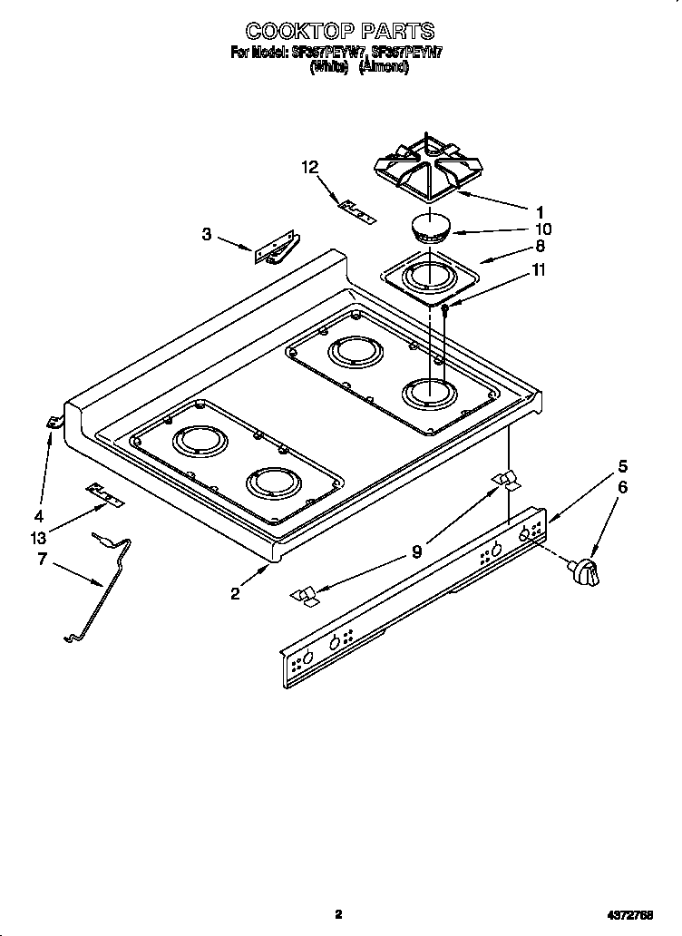 Whirlpool SF367PEYN7 cooktop diagram