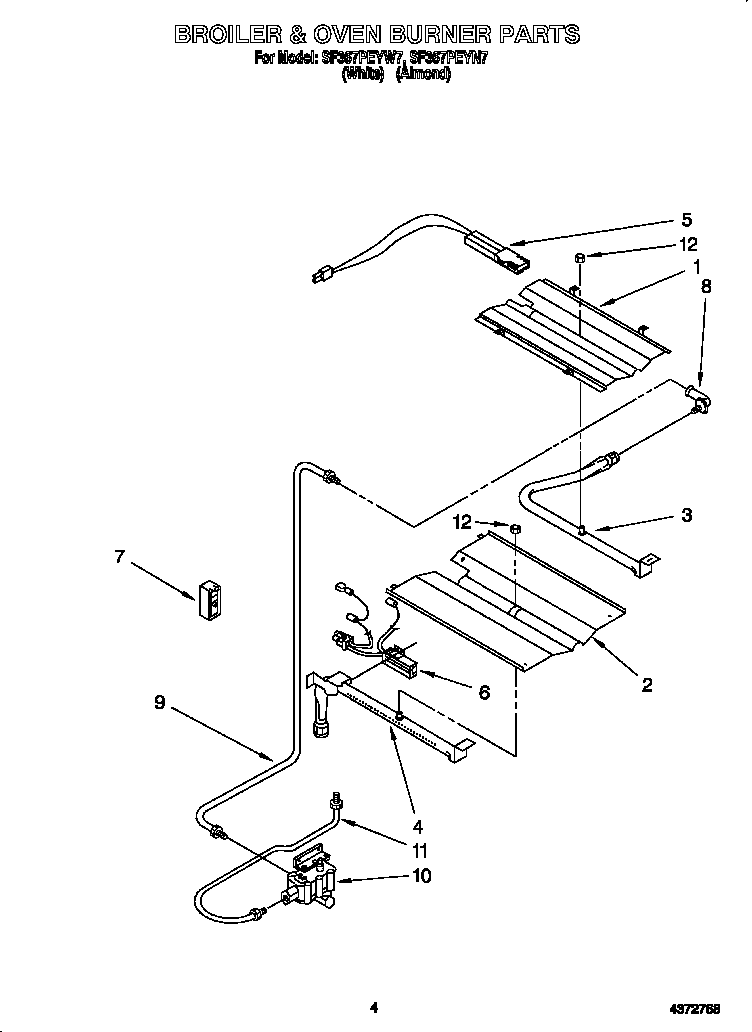 Whirlpool SF367PEYN7 broiler and oven burner diagram