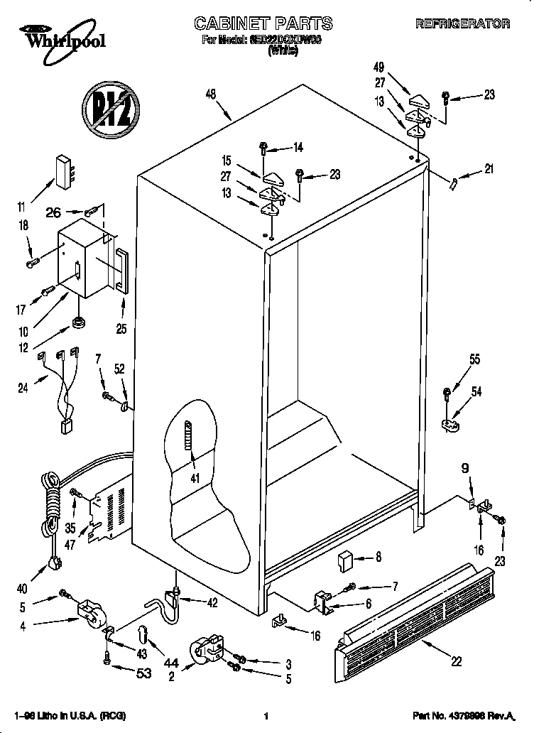Whirlpool 6ED22DQXDW00 cabinet diagram