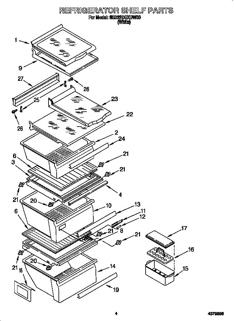 Whirlpool 6ED22DQXDW00 refrigerator shelf diagram