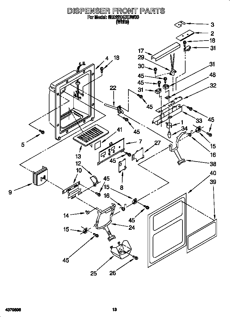 Whirlpool 6ED22DQXDW00 dispenser front diagram